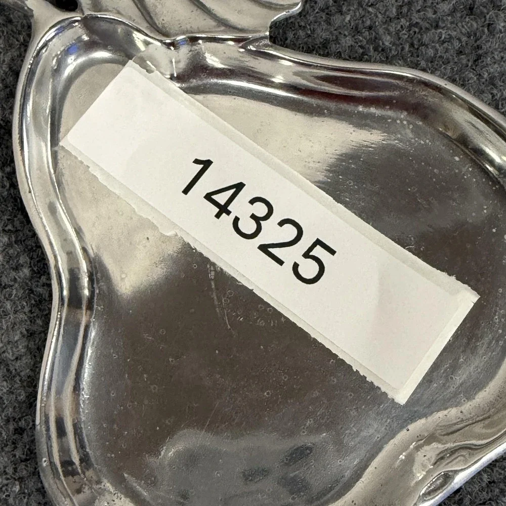 Fitz & Floyd Silver Metal Pear Shaped Serving Tray Small Leaf Handle Decor
